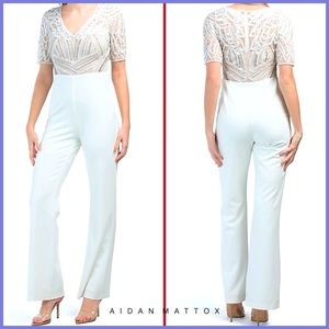 Aidan Mattox Ivory White Sequin Embellished Jumpsuit